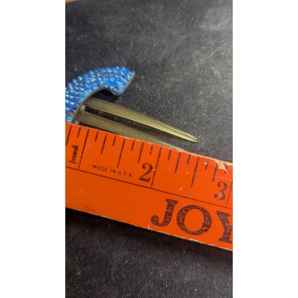 Covabob‎ Decorative Hair Comb Blue Rhinestone Accents Clear Four-Prong vintage